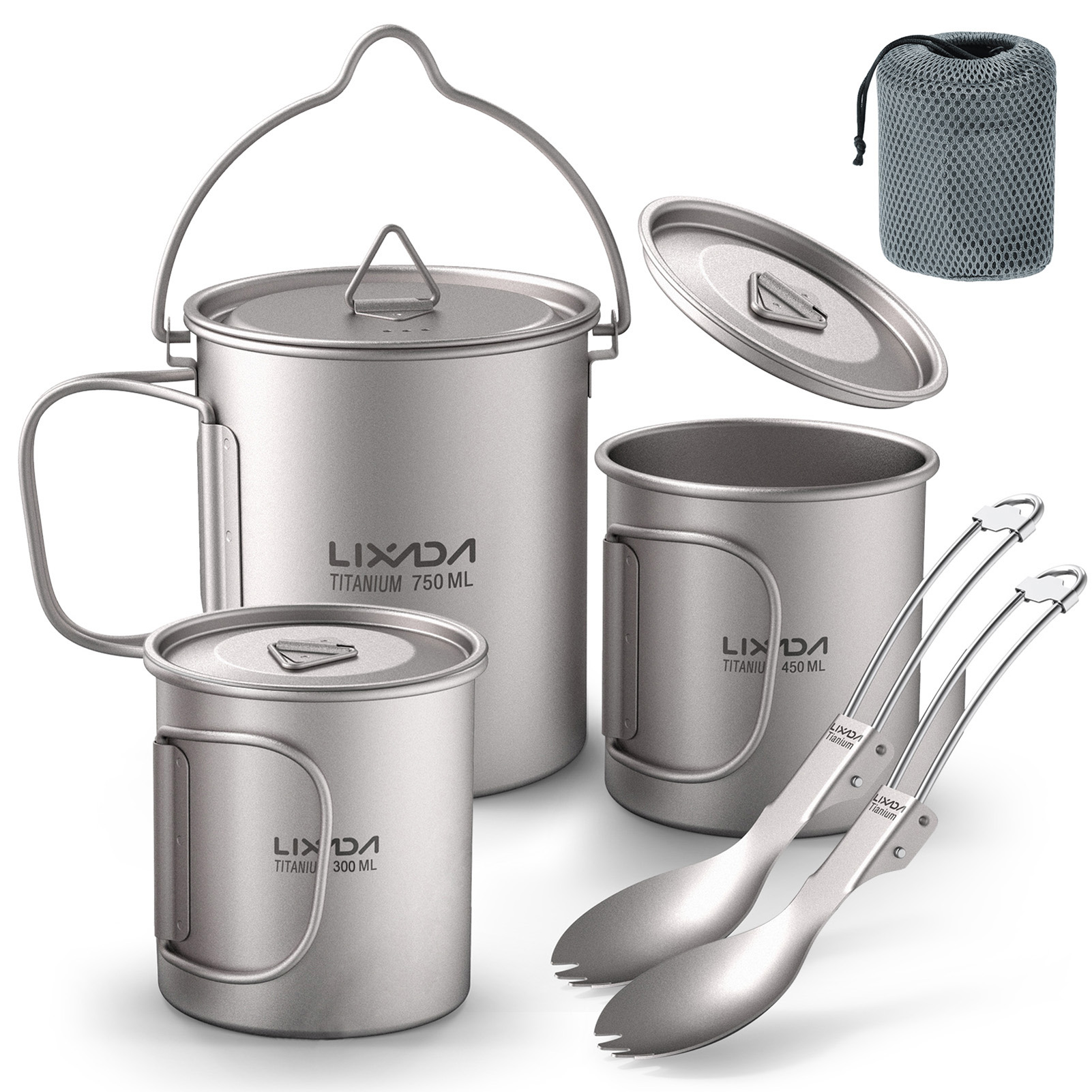Camping Cooking Pot With Lid - Ultra hafif 300ml/750ml Titanyum Tencere Taşınabilir
