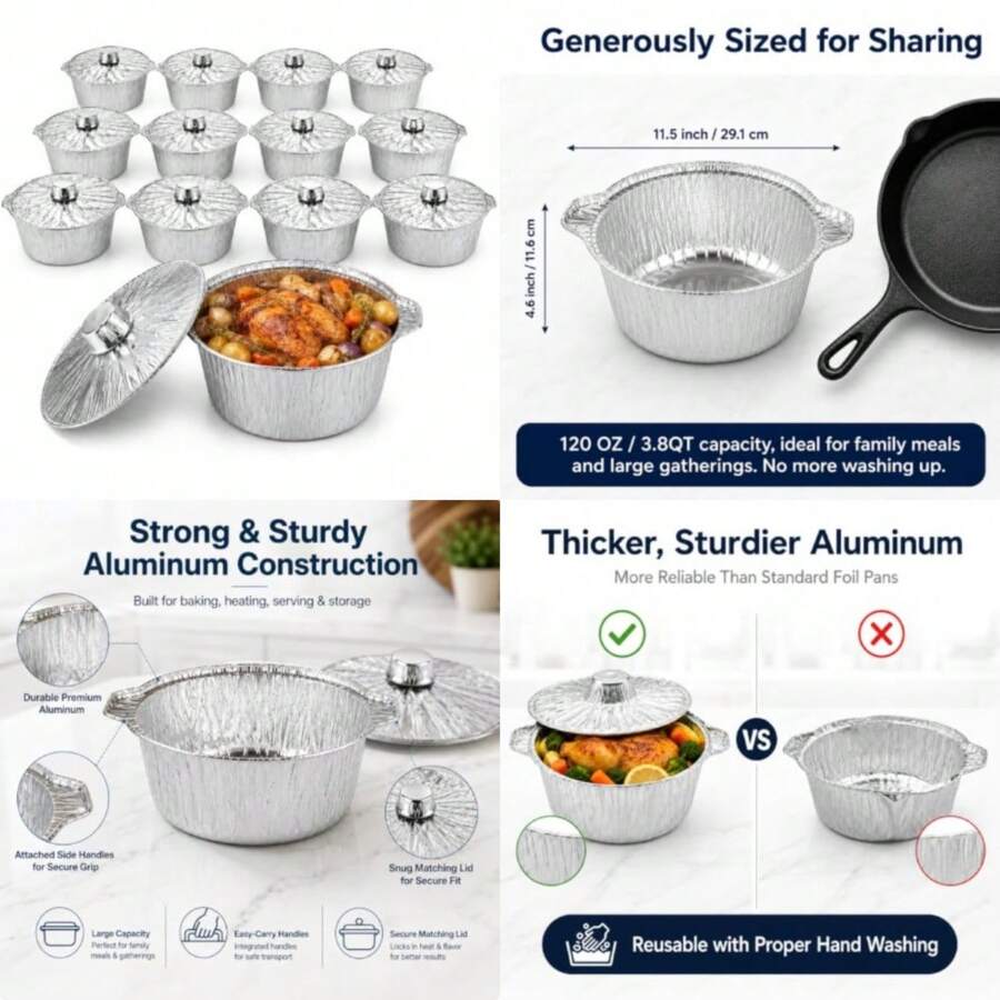 Camping Cooking Pot With Lid - 12'li Paket Tek Kullanımlık Kapaklı Tencere,