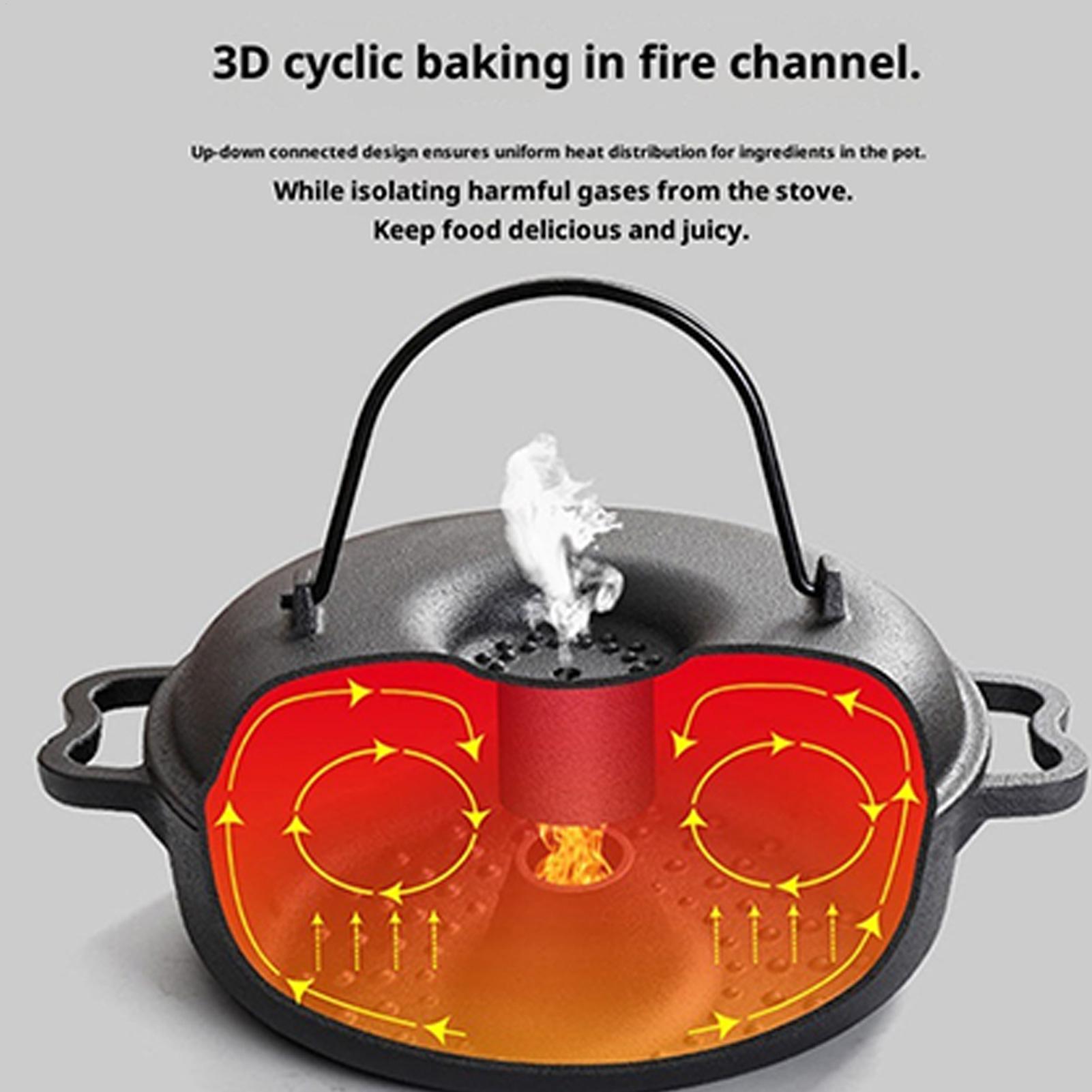 Camping Cooking Pot With Lid - Yapışmaz Saplı Döküm Demir Kamp Tenceresi,