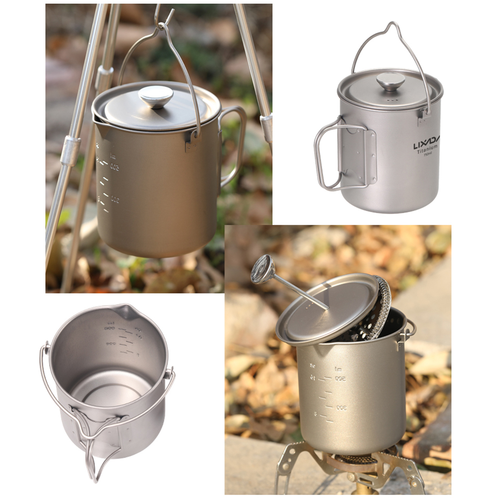 Camping Cooking Pot With Lid - Lixada 750ml Titanyum Kahve Kupası, Fransız
