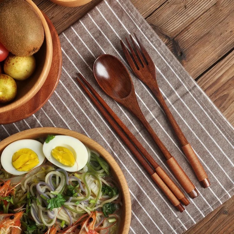 Camping Cooking Dining Set - Ahşap Yemek Takımı Kaşık Çubuk Çatal