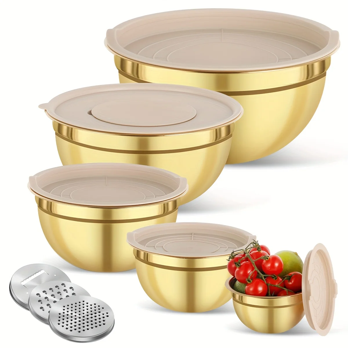Camping Cooking Tool Set - 10 parçalı altın rengi paslanmaz çelik