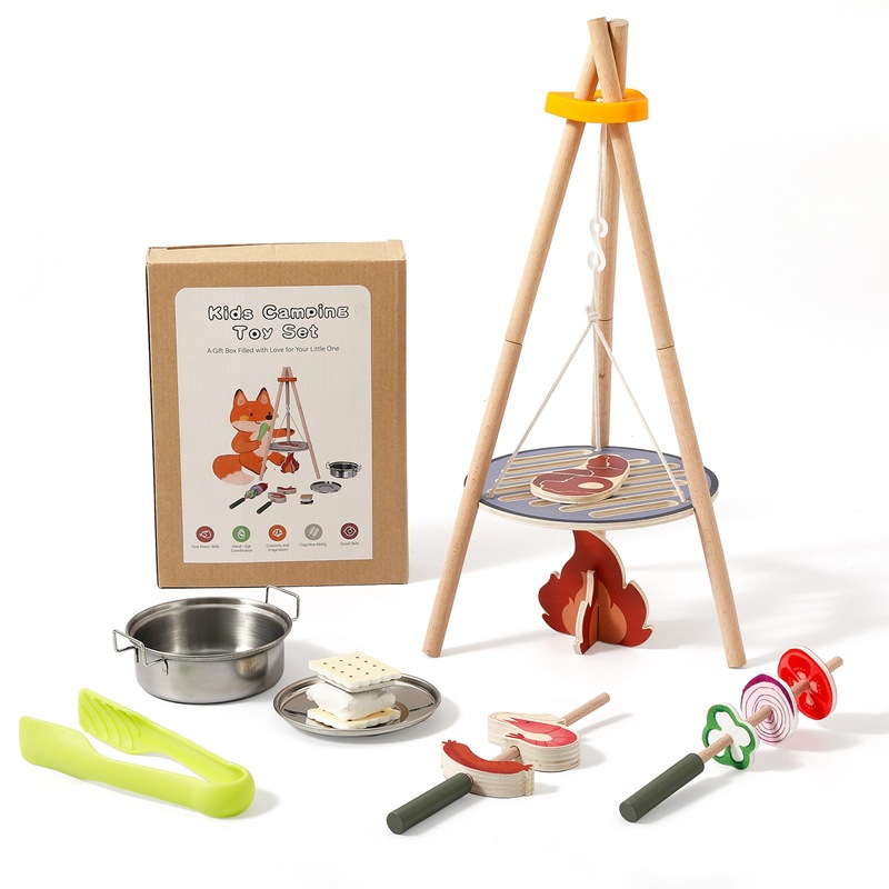 Camping Cooking With Kids - Ahşap Çocuk Kamp Mangal Oyuncak Seti,